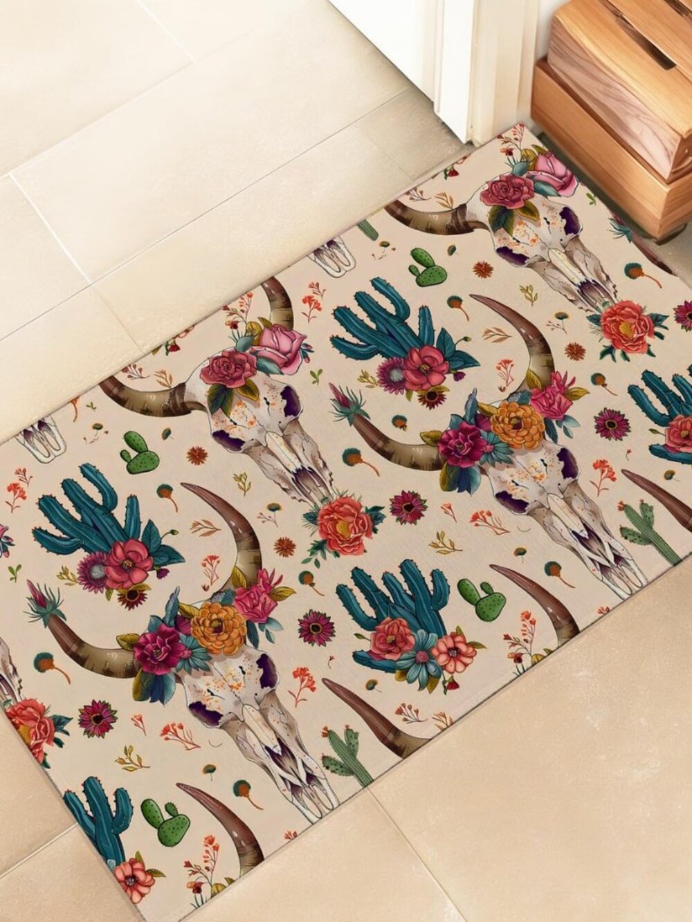 Cow Bull Skull Retro Indoor Door Mat – Stylish 17x29.5in Non-Woven Fabric Floor